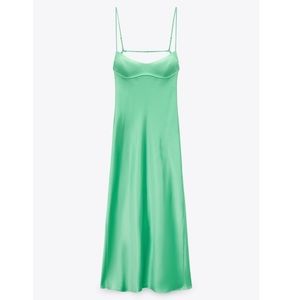 NWT Green Zara Viral Satin Dress